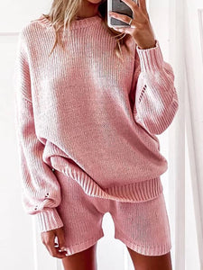Casual Loose Solid Color Shirt Shorts Two-piece Suit