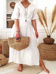 V Neck Lace Up Casual Dresses