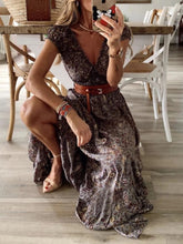 Load image into Gallery viewer, Bohemian Deep V Neck Petal Sleeve Printed Maxi Dress
