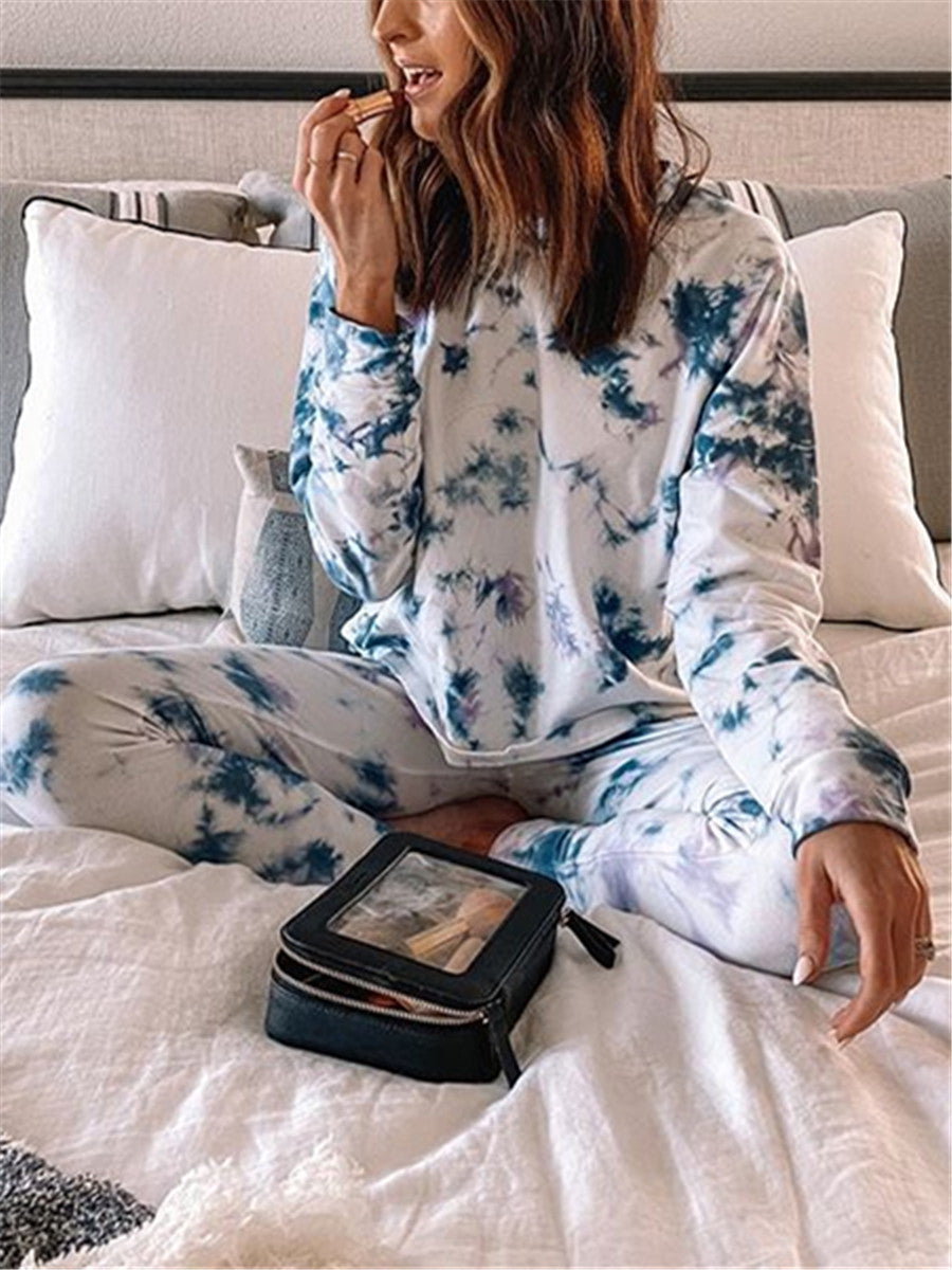 Casual Loose Sweater Pants Tie Dye Suit