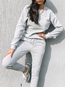 Casual Loose Solid Color Round Neck Two-piece Suit