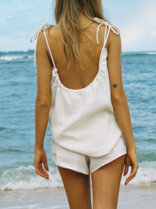 Summer Simple Casual Loose Loungewear Suspenders Top Shorts Suit