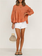 Load image into Gallery viewer, Round Neck Long-sleeved Ruffled Shirt
