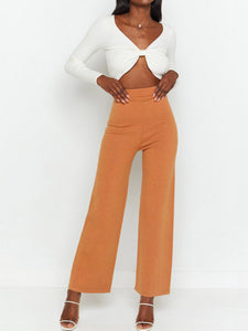 V-neck Pleated Solid Long-sleeved T-shirt