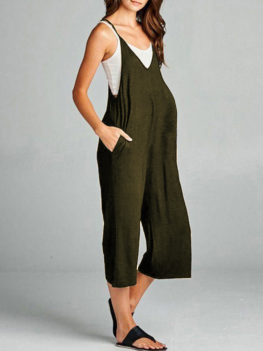 Maternity V-neck Strap Midi Jumpsuit