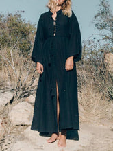 Load image into Gallery viewer, Beach Sexy Tied-Collar Long Sleeve Hem Slit Casual Dress

