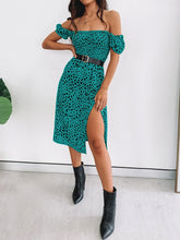 Load image into Gallery viewer, Off-the-shoulder Printed Split Midi Dress
