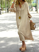 Load image into Gallery viewer, Simple Lantern Sleeve Loose Casual Button Long Dress
