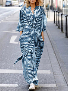 Fashion Casual Striped Print Long Sleeve Dress