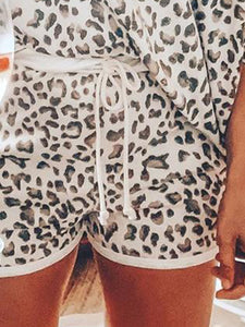 Fashion Round Neck Leopard Print Casual Suit