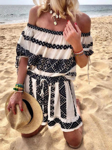 Bohemian Geometric Print Strapless Vintage Dress