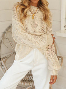 Casual Round Neck Solid Color Long-sleeved Loose Sweater