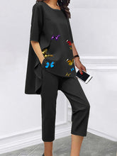 Load image into Gallery viewer, Loose Short Sleeve Casual Butterfly Print Two-piece Suit

