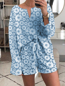 Romantic Pastoral Daisy Casual Loose Top Shorts Set