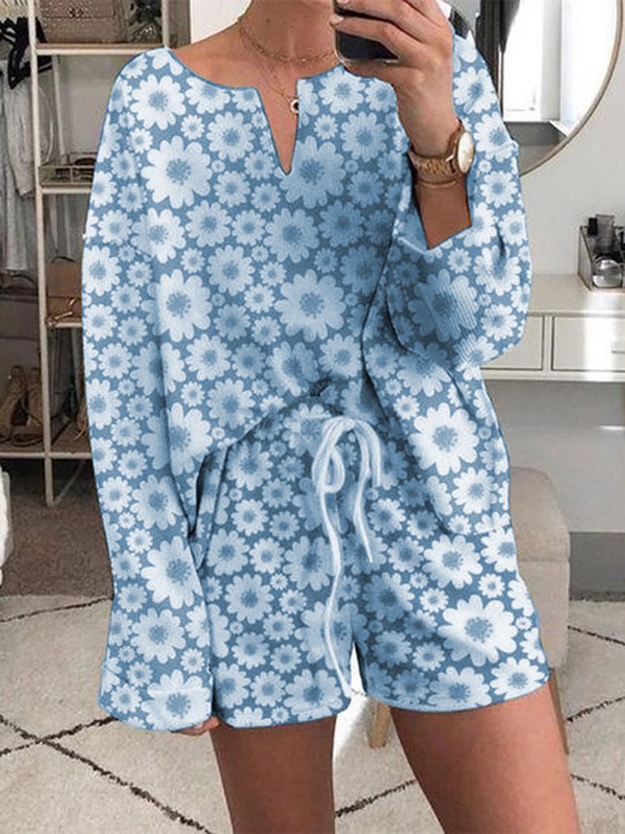 Romantic Pastoral Daisy Casual Loose Top Shorts Set