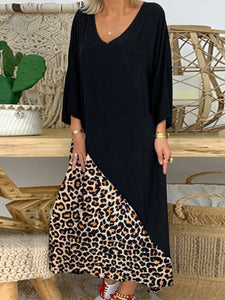 Retro Casual Loose Colorblock Leopard Maxi Dress