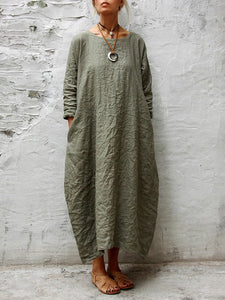 Fashion Long Sleeve Round Neck Solid Color Casual Dress