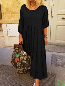 Bohemian Casual Solid Long Sleeve Maxi Dress