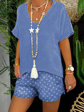 Load image into Gallery viewer, Comfortable Simple Casual Loose V Neck Top Star Shorts Set
