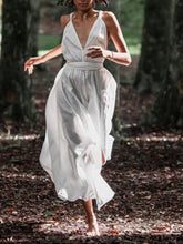 Load image into Gallery viewer, Pure Color High Waist Deep V-neck Sexy Backless Casual Maxi Dress
