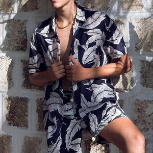 Men Printed Loose Short Sleeve Shorts Suit