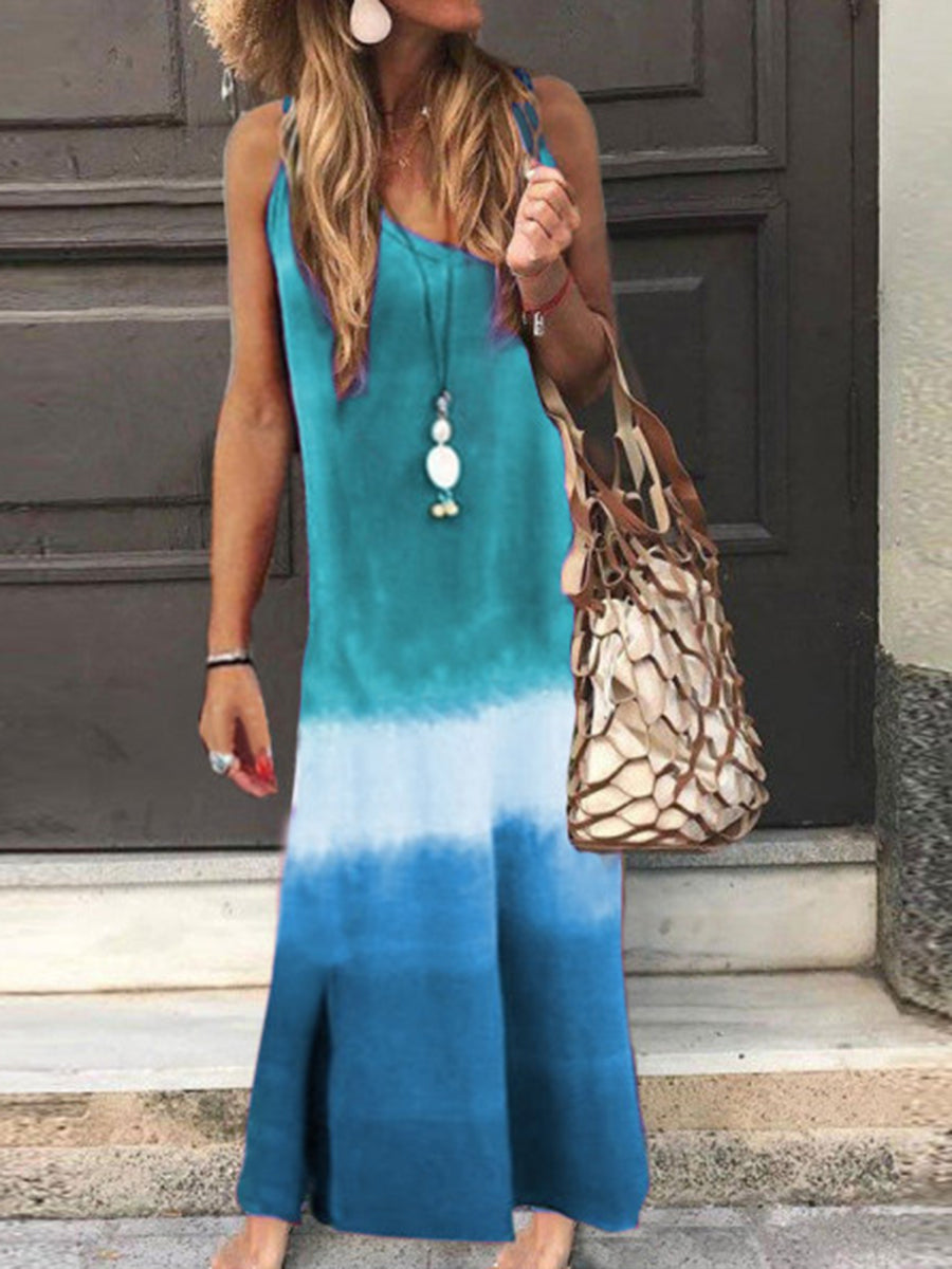 Casual Loose Gradient Tie-dye Sleeveless Maxi Dress