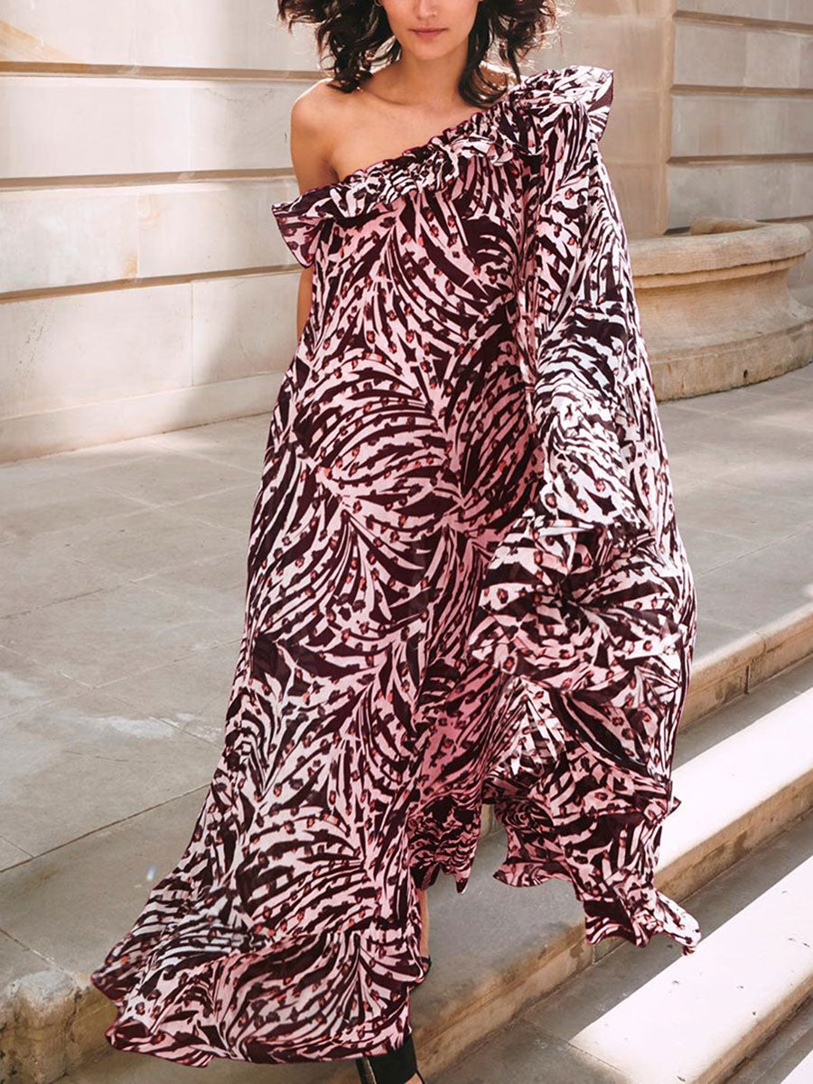 Fashion Casual Printed Word Shoulder Dress