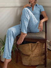 Load image into Gallery viewer, Simple Casual Loose Short Sleeve V Neck Top Knitted Suit
