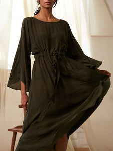Fashion Round Neck Solid Color Casual Dress