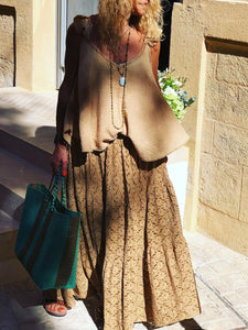 Casual Loose Sleeveless Top Lace Two-piece Suit