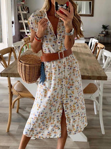 Casual Fashion Small Floral Shirt Dress