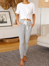 Load image into Gallery viewer, Round Neck Short-sleeved Top Striped Trousers Two-piece Suit
