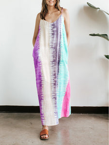 Watercolors Tie Dye Loose Maxi Dress