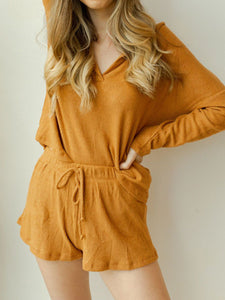 V-neck Long-sleeved Knitted Solid Color Suit