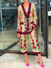 Load image into Gallery viewer, Fashion Elegant Long Sleeve Coat Pants Retro Floral Suit

