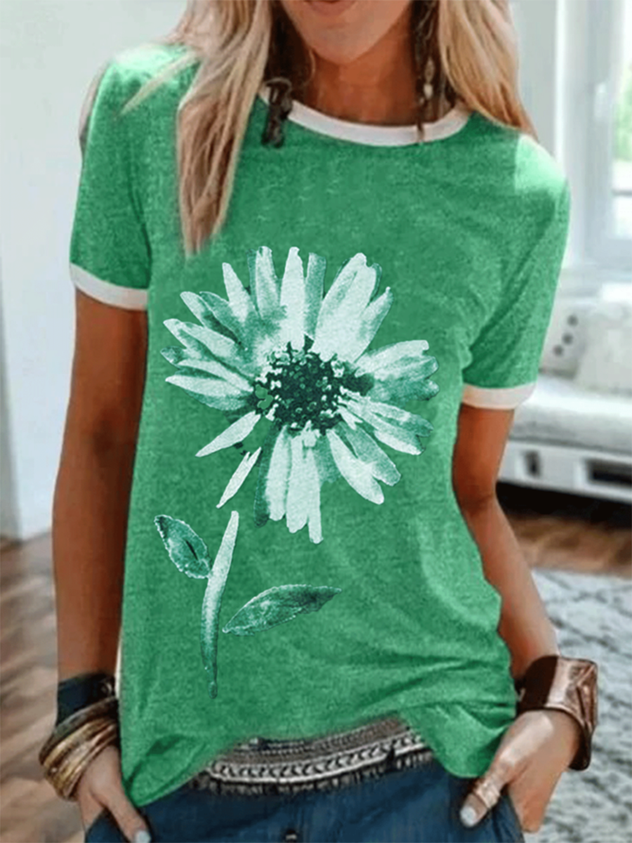 Casual Floral Printed Short SleeveTee Shirts Tops