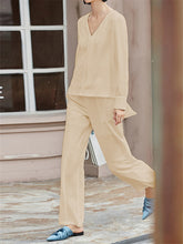Load image into Gallery viewer, Simple Casual Loose And Comfortable V Neck Top Pants Suit
