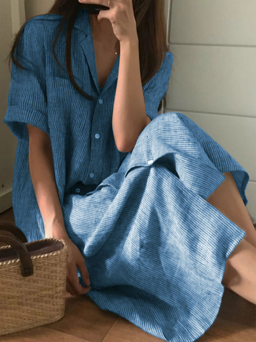 Casual Shirt Striped Short Sleeve Dress