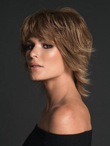 Brown Curled Outward Short Synthetic Wigs