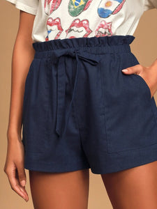 Casual Cotton and Linen Lace-up Shorts