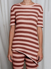 Load image into Gallery viewer, Round neck short sleeve striped printed knitted suit
