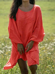 Loose Round Neck Solid Casual Dress