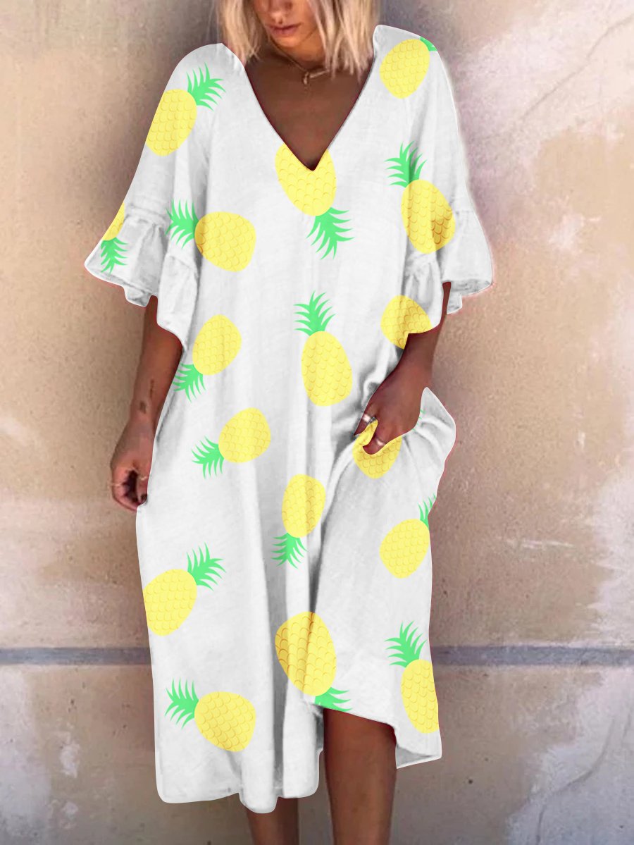 Deep V Print Casual Dress