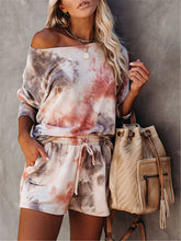 Load image into Gallery viewer, Round neck tie-dye short sleeve suit

