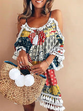 Load image into Gallery viewer, Off Shoulder s Shift Daily Cotton-Blend Patchwork Dresses
