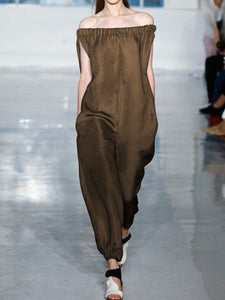 Casual Loose Neckline Solid Color Jumpsuit