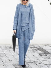 Load image into Gallery viewer, Solid Color Knitted Long-sleeved Outwear and Trousers Three-piece Set

