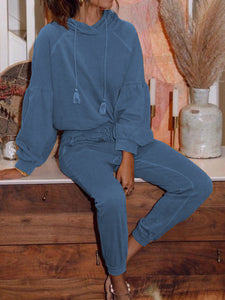 Casual Solid Color Hooded Top Two-piece Suit