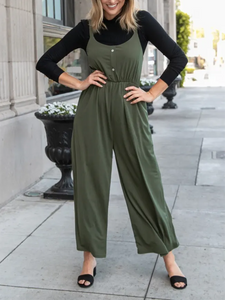 Casual Button Front Wide Leg Loose Maternity Jumpsuit