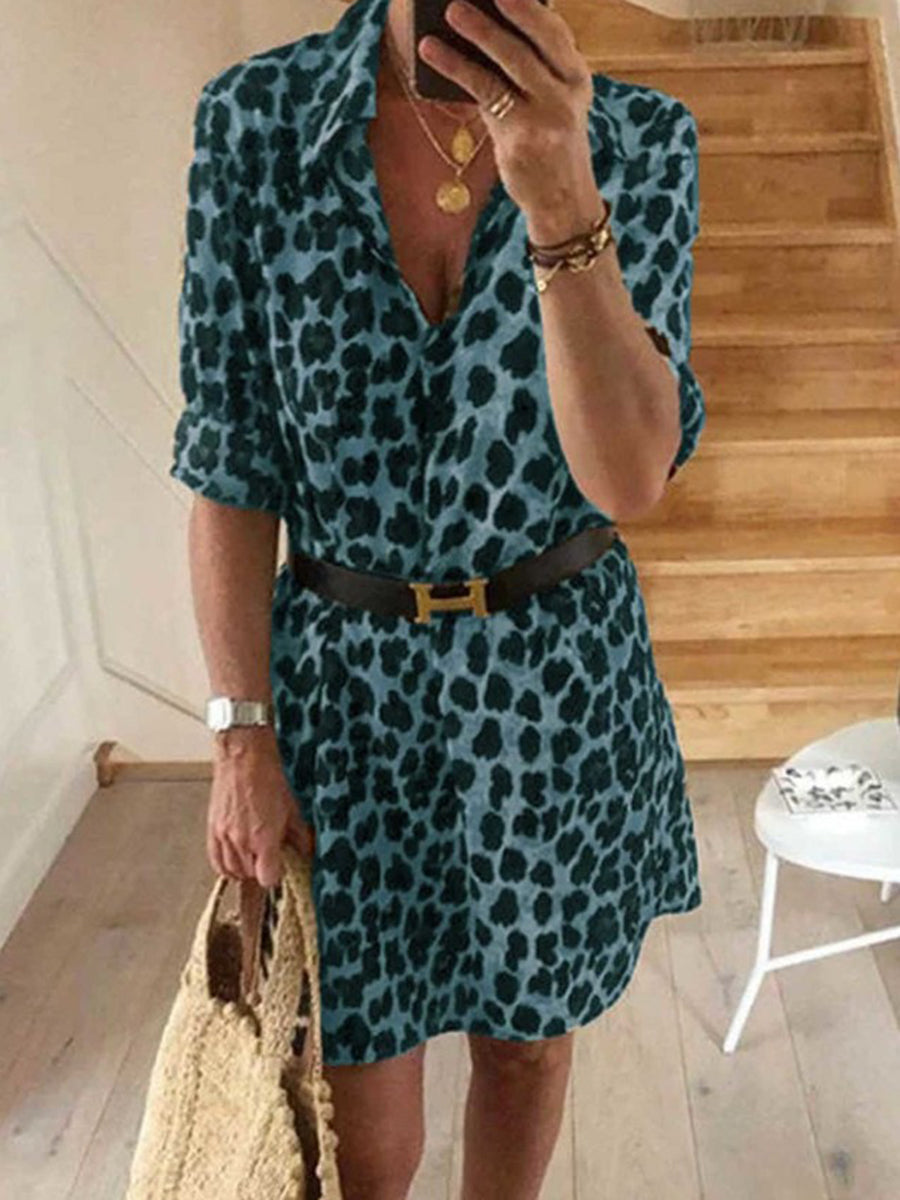 Casual Leopard Print 3/4 Sleeve Casual Dress